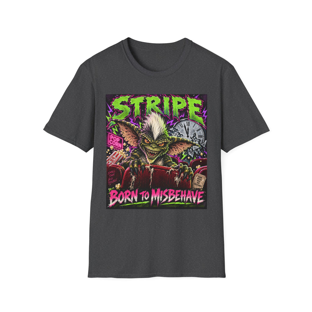 Stripe Gremlin T‑Shirt — 'Born to Misbehave' Retro Horror Graphic Tee