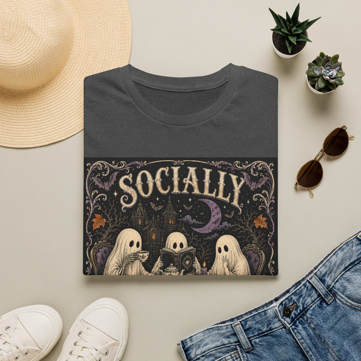 Socially Haunted T-Shirt — Cute Ghost Halloween Graphic Tee