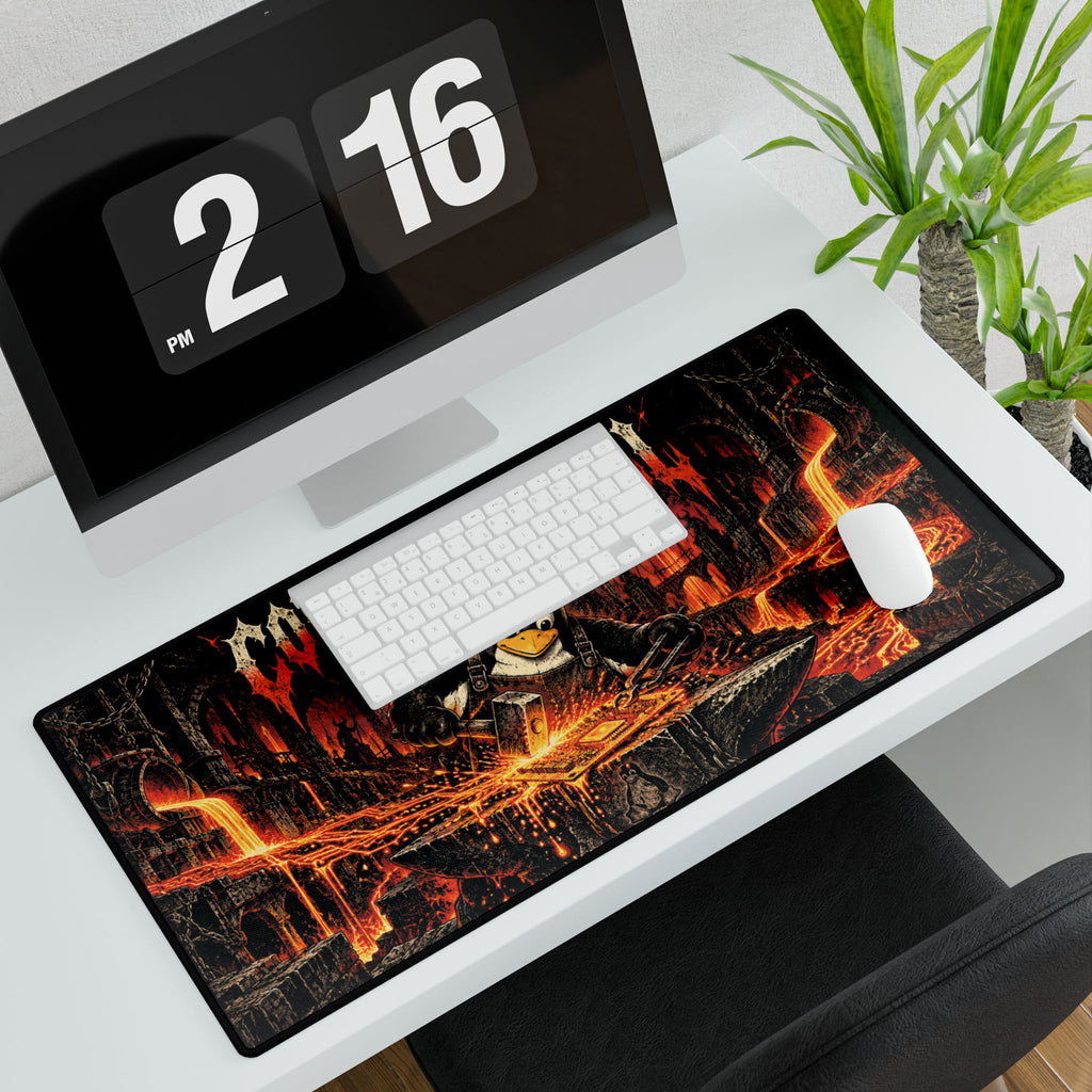 Compiled in Hell Linux Desk Mat | Tux Demon Gamer Mousepad