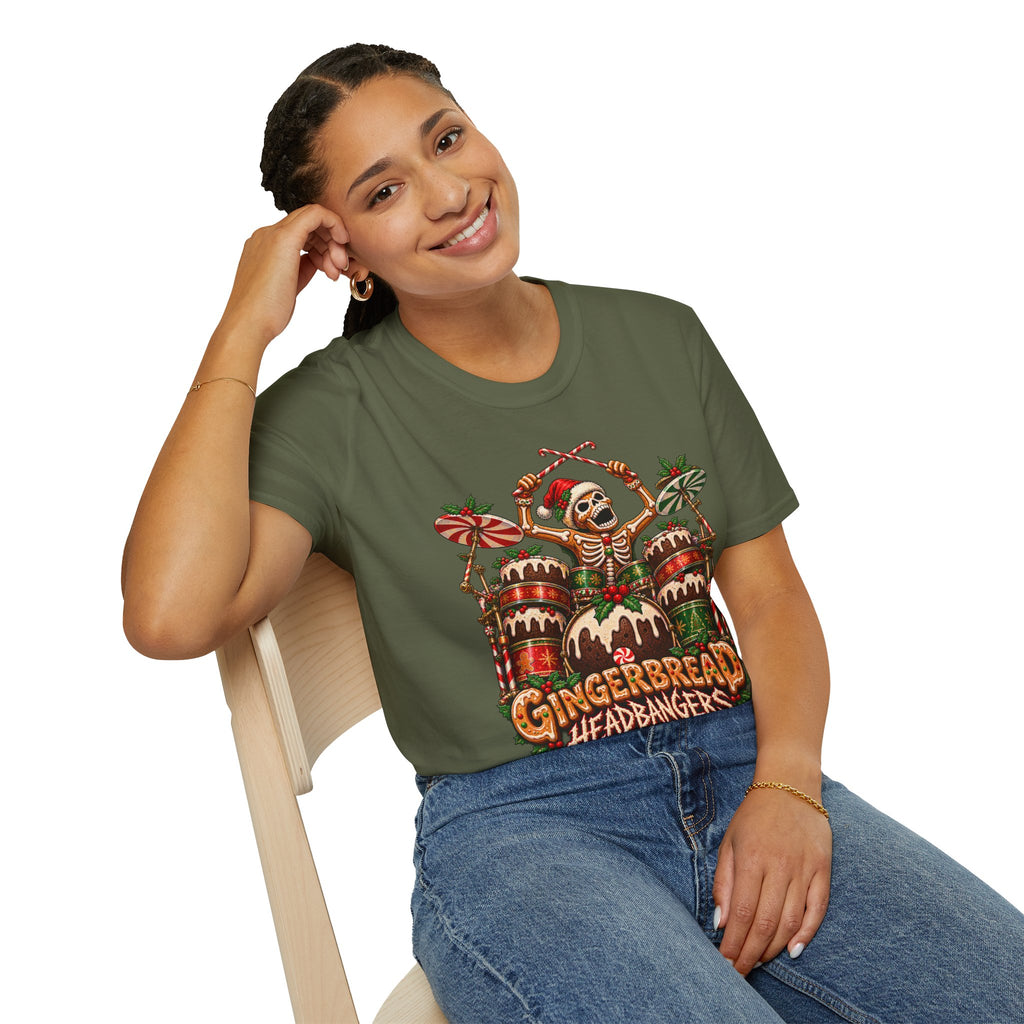 Gingerbread Headbangers | Drummer Christmas T-Shirt