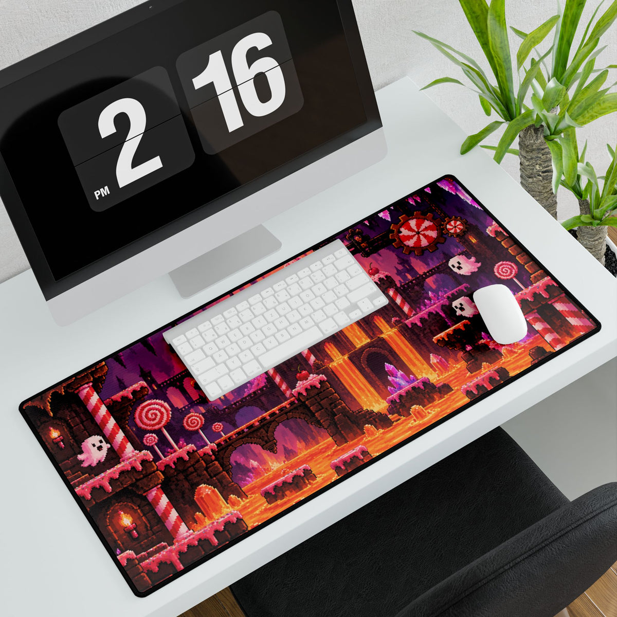 Pixel Candy Castle Desk Mat — Cute Ghosts & Candyland Gaming Mouse Pad