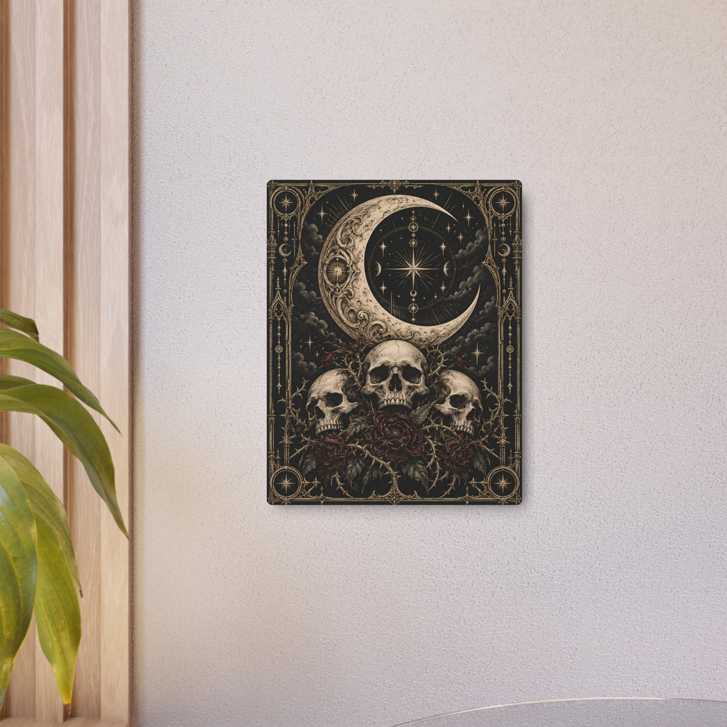 Metal Art Sign | Gothic Moon & Skulls | Occult Wall Art