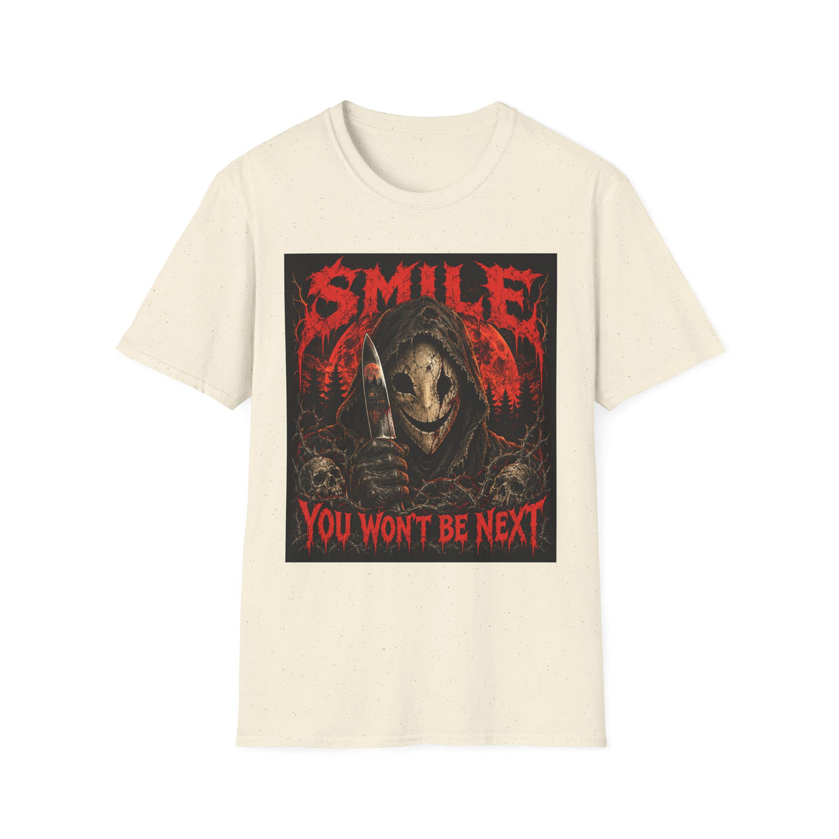 Horror Graphic T-Shirt — "SMILE You Won't Be Next" Creepy Reaper Design