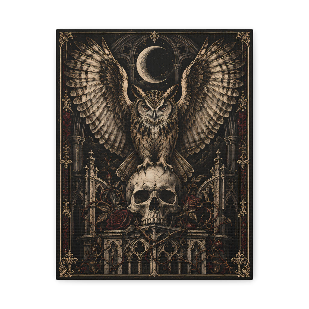Canvas | Gothic Owl & Skull | Occult Wall Art