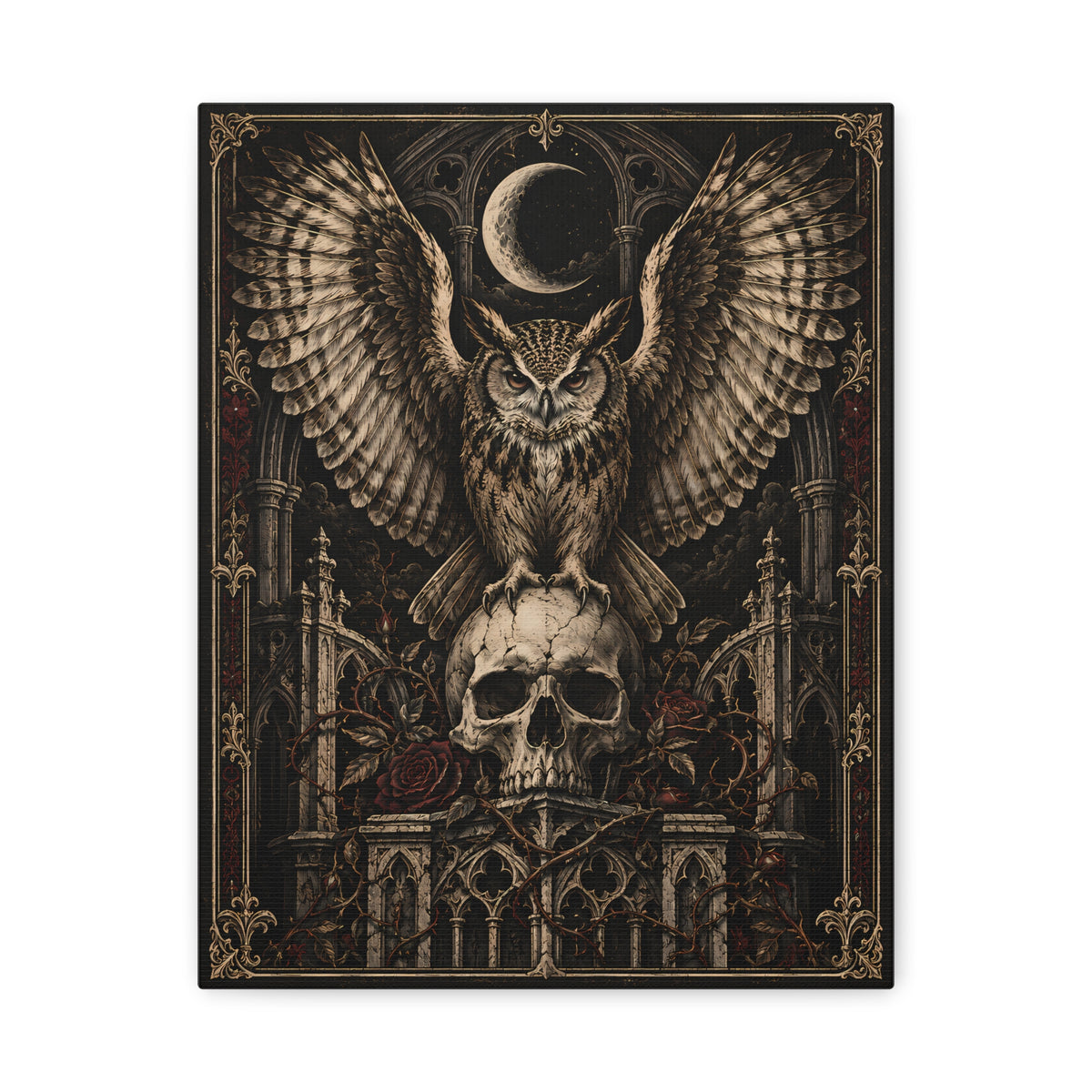 Canvas | Gothic Owl & Skull | Occult Wall Art