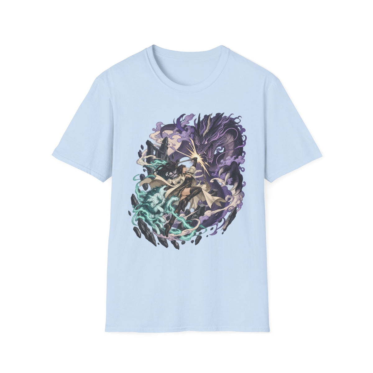 Samurai vs Spirit | Fantasy Warrior T-Shirt | Dual Magic Battle Illustration