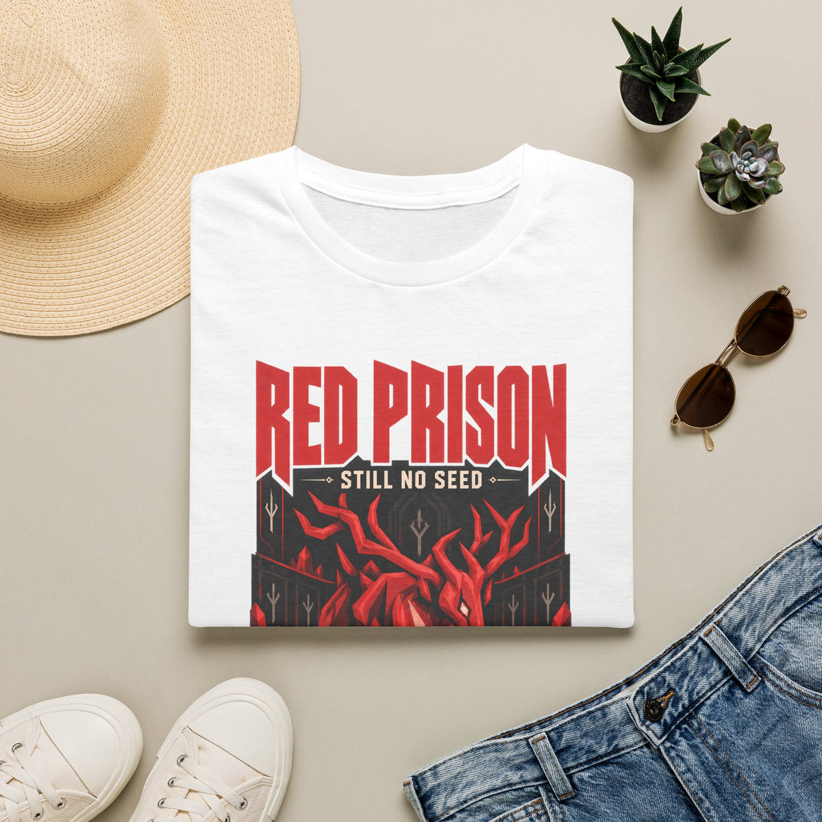 Red Prison OSRS Runescape Inspired T-Shirt - 'Still No Seed' Graphic Tee