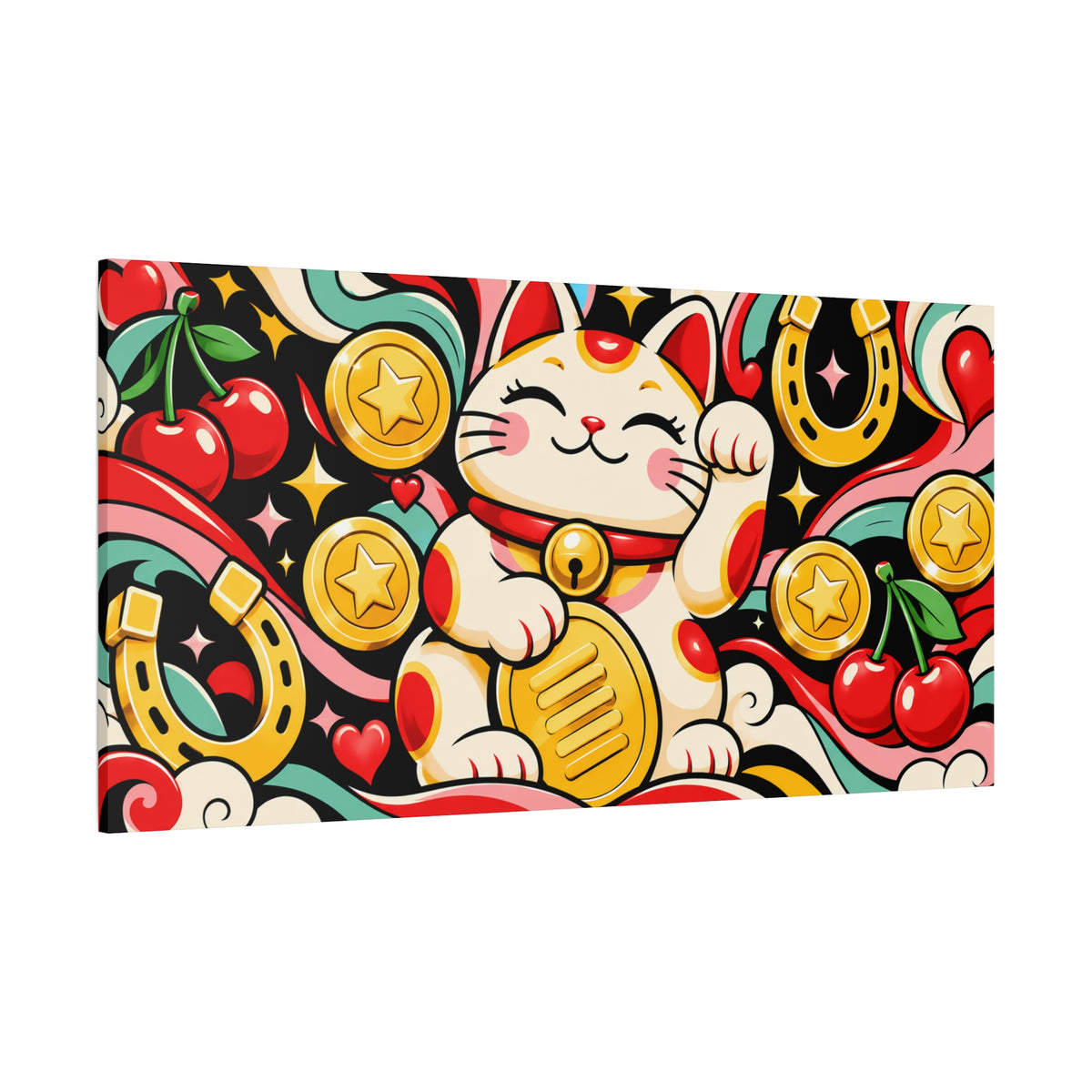 Wall Art | Lucky Cat | Maneki Neko, Gold Coins Retro Pop Art