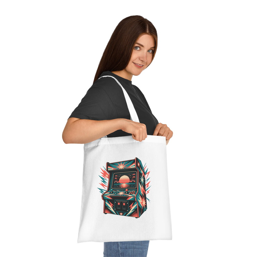 Retro Arcade Cotton Tote Bag Pixel Art Gaming Shopper Gamer Gift