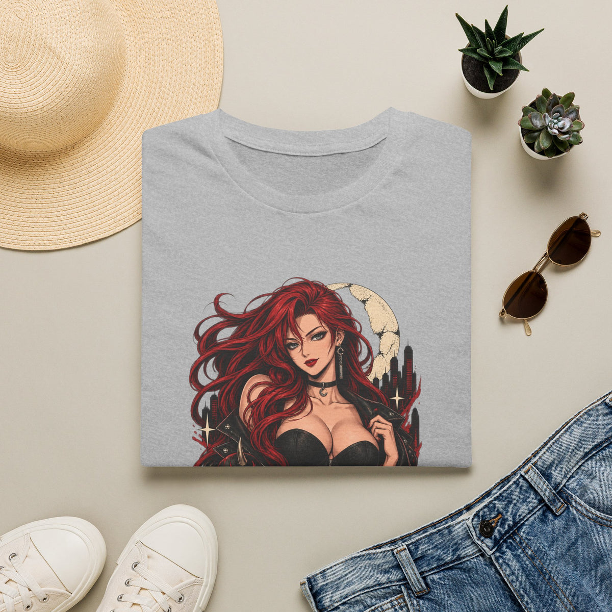 Crimson Dusk | Sexy Gothic Hannya Mask Pin up Woman T-Shirt