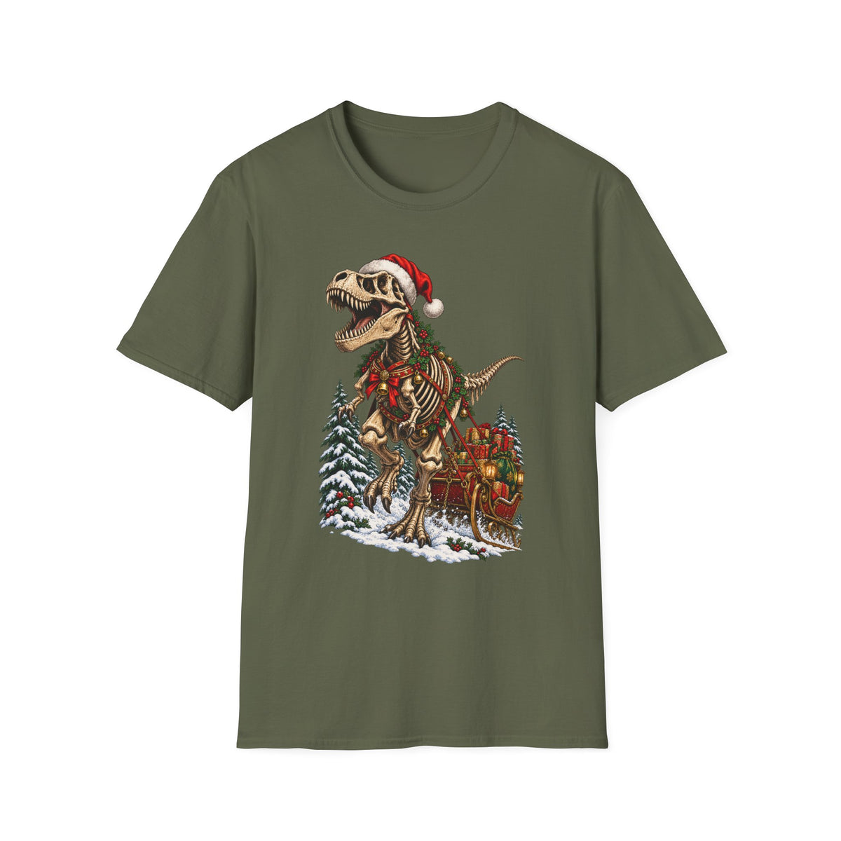 T-Rex Sleigh | Dinosaur Fossil Christmas T‑Shirt