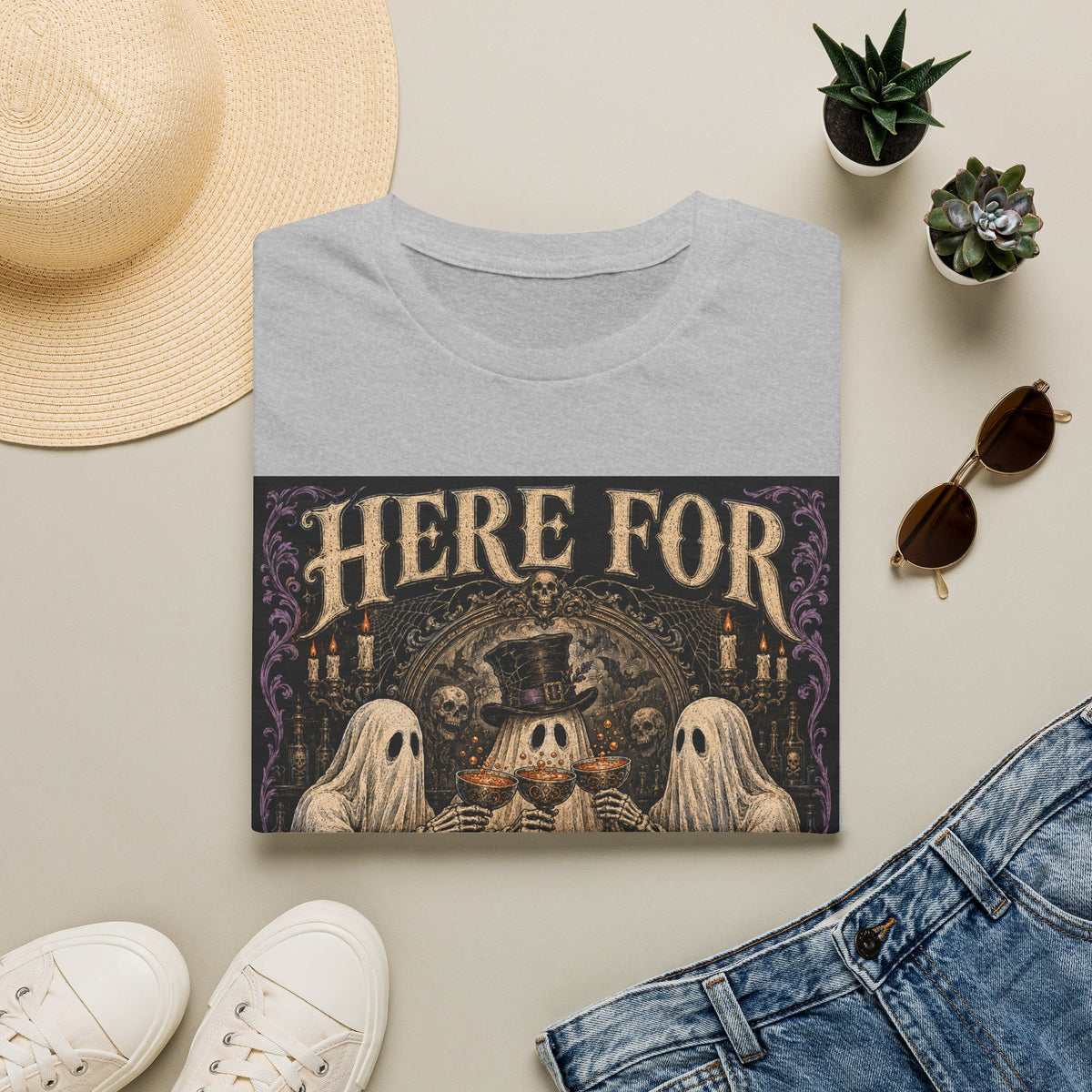 Halloween T‑Shirt — "Here For The Boos" Vintage Ghost & Skull Design