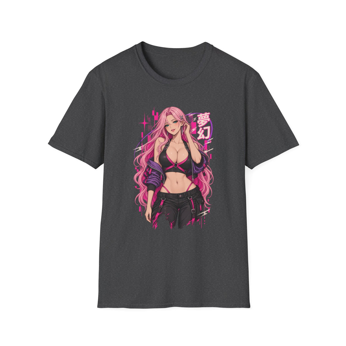 Cherry | Sexy Anime Pin Up Girl Pink Hair Waifu Cyberpunk T-Shirt