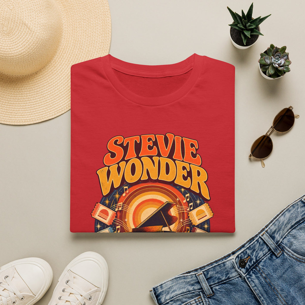 Stevie Wonder Retro Graphic T‑Shirt - Vintage Piano & Music Design