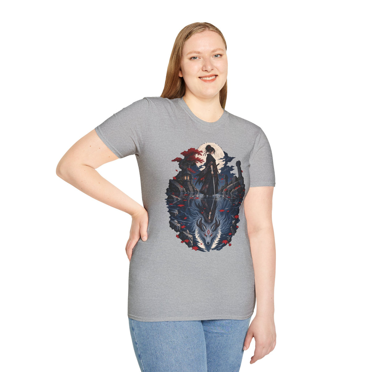 Reflection of a Monster | Moonlit Wolf Spirit T-Shirt | Samurai Silhouette Graphic Tee