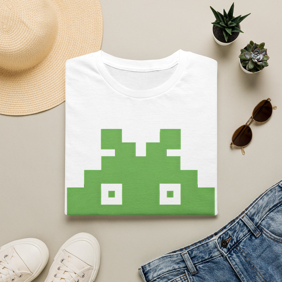 Retro Pixel Alien Tee — Green 8-Bit Gamer Graphic Shirt