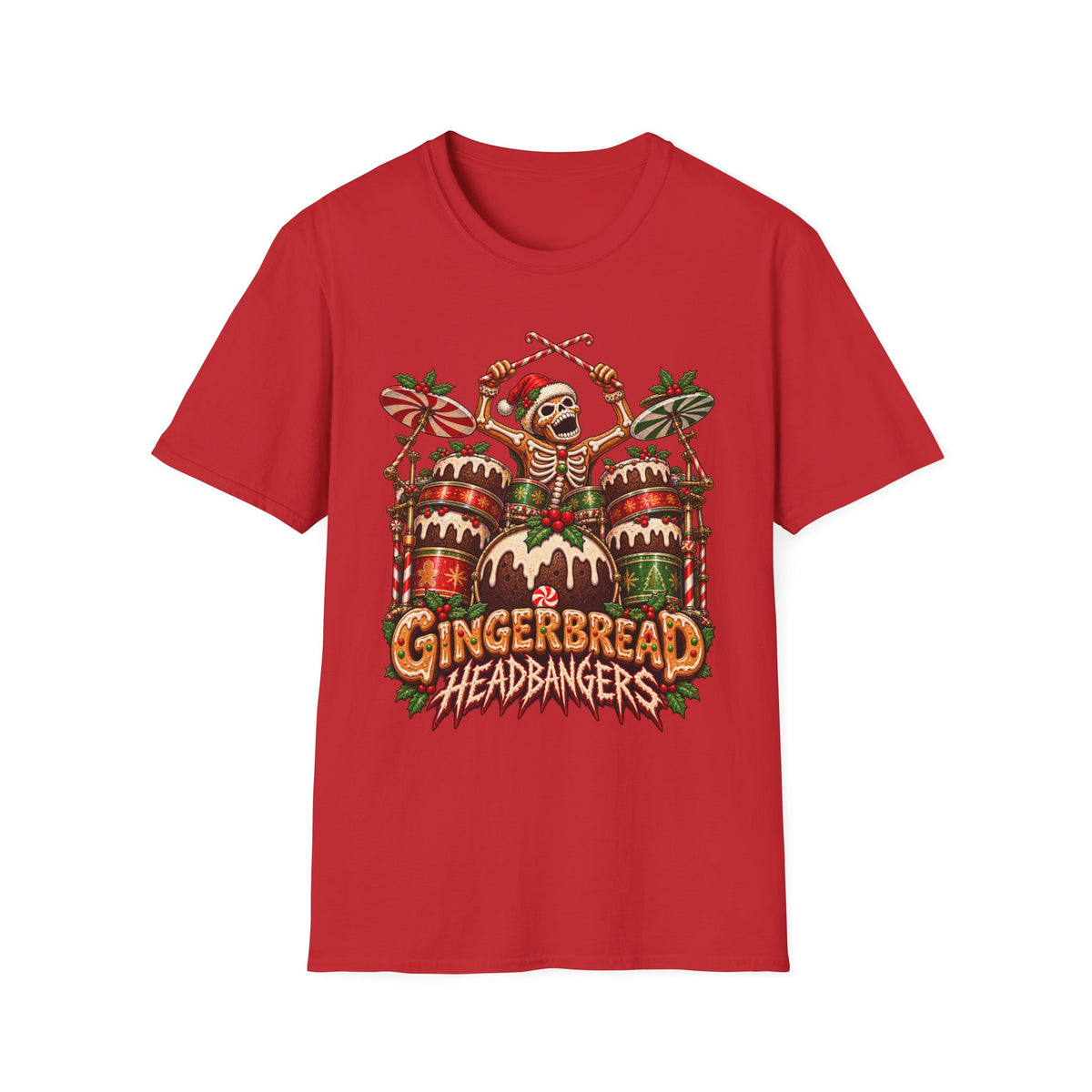 Gingerbread Headbangers | Drummer Christmas T-Shirt