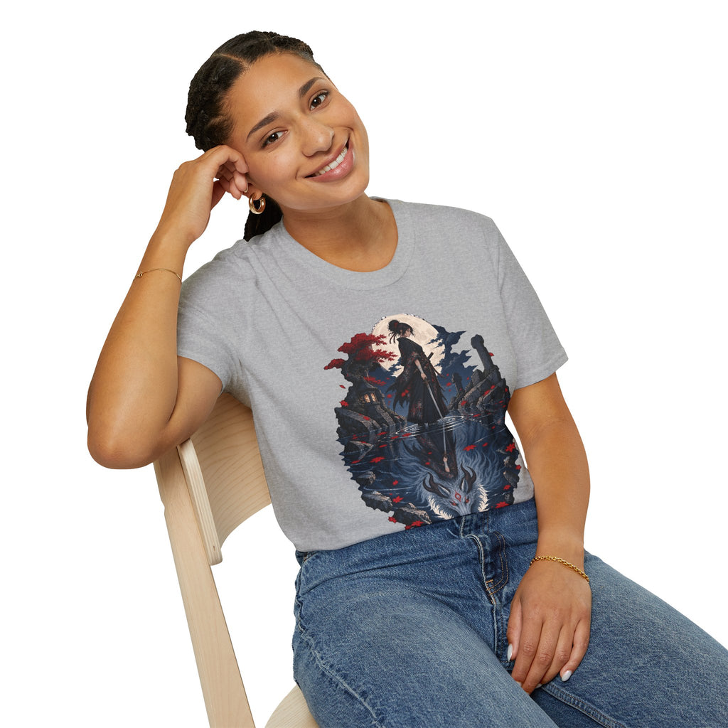 Reflection of a Monster | Moonlit Wolf Spirit T-Shirt | Samurai Silhouette Graphic Tee