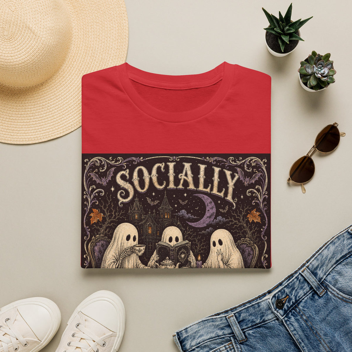 Socially Haunted T-Shirt — Cute Ghost Halloween Graphic Tee