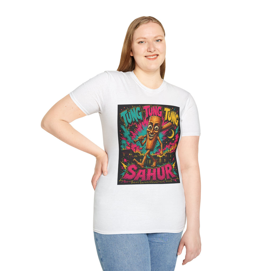 T-Shirt — Colorful 'Tung Tung Tung' Cartoon Log Design (Sahur)