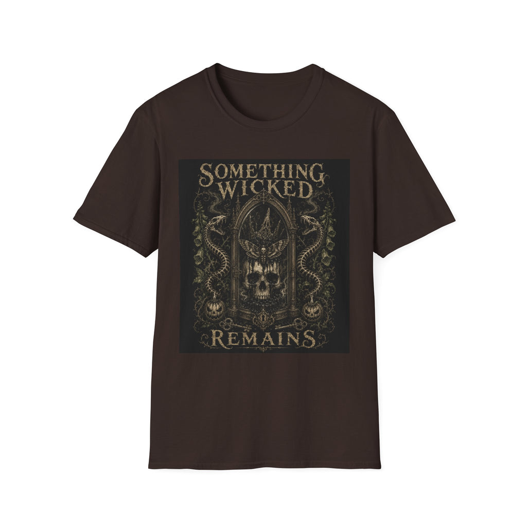 T-Shirt — "Something Wicked Remains" Gothic Skull Vintage Graphic