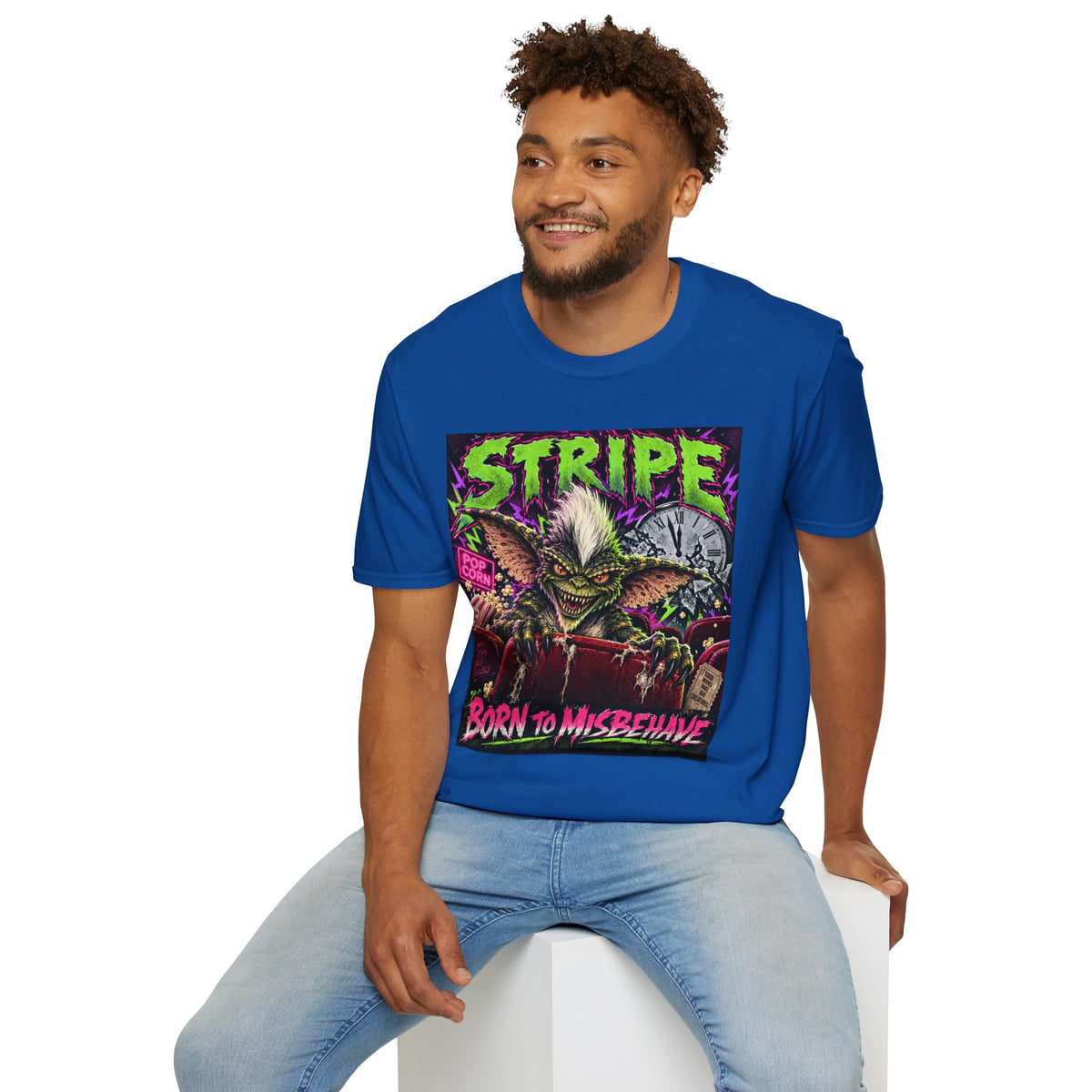 Stripe Gremlin T‑Shirt — 'Born to Misbehave' Retro Horror Graphic Tee