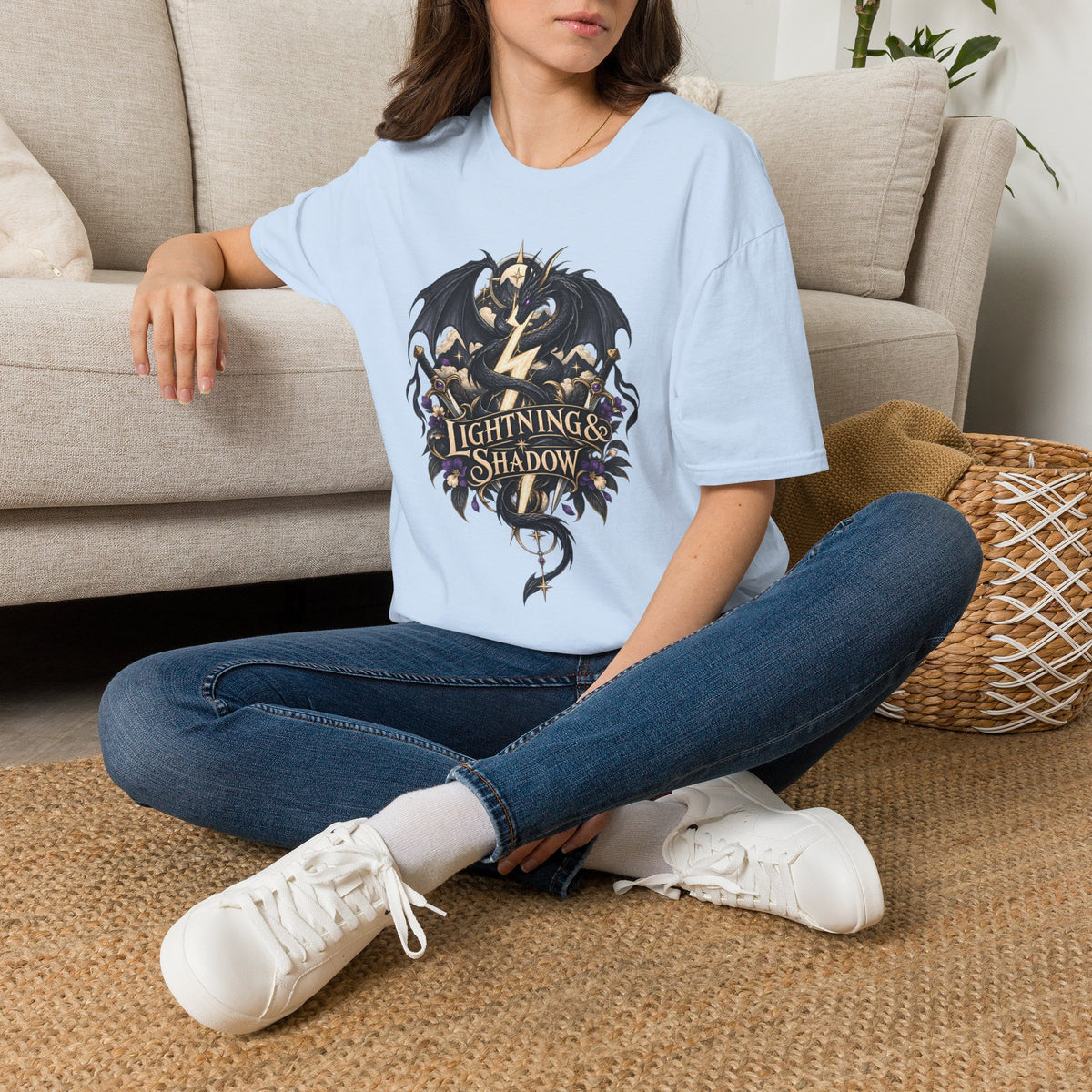 Lightning & Shadow | Onyx Storm Book Inspired Fantasy Dragon T-Shirt