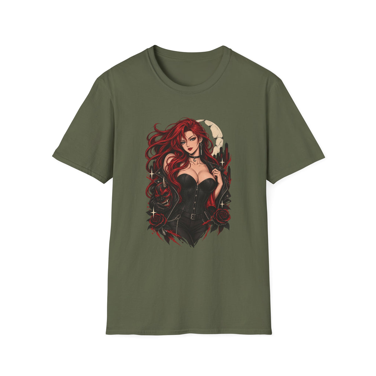 Crimson Dusk | Sexy Gothic Hannya Mask Pin up Woman T-Shirt