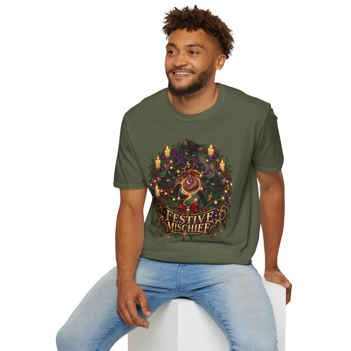 Festive Mischief | Cat Lover Christmas Holiday T-Shirt