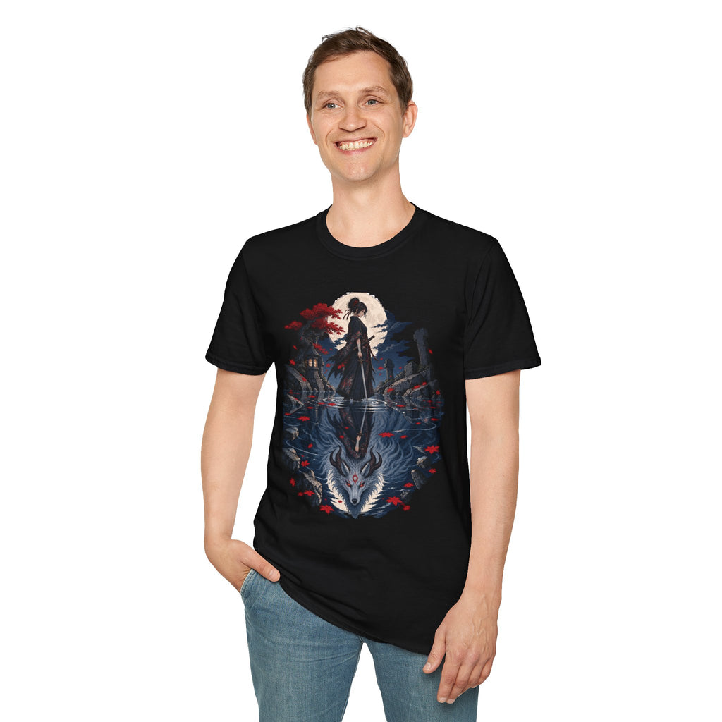 Reflection of a Monster | Moonlit Wolf Spirit T-Shirt | Samurai Silhouette Graphic Tee
