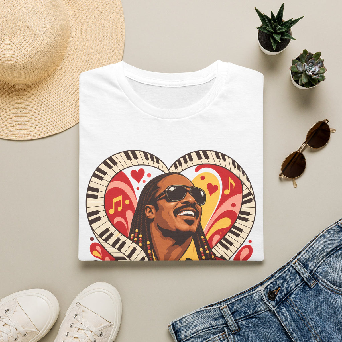 Stevie Wonder Heart Graphic T-Shirt