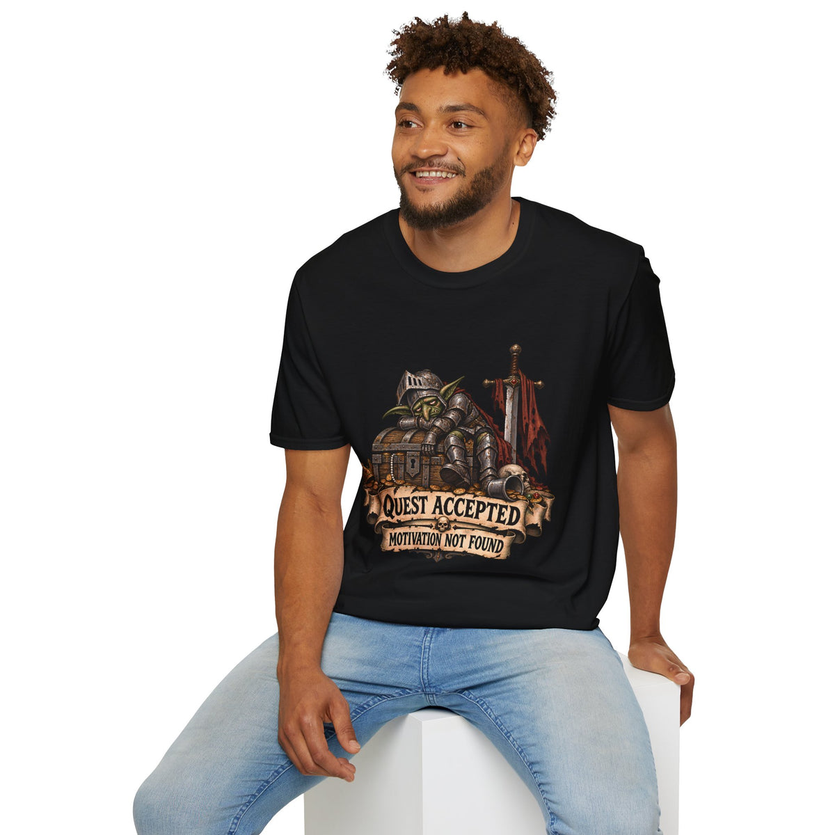 Quest Accepted T‑Shirt | Fantasy Gamer Tee (Motivation Not Found)
