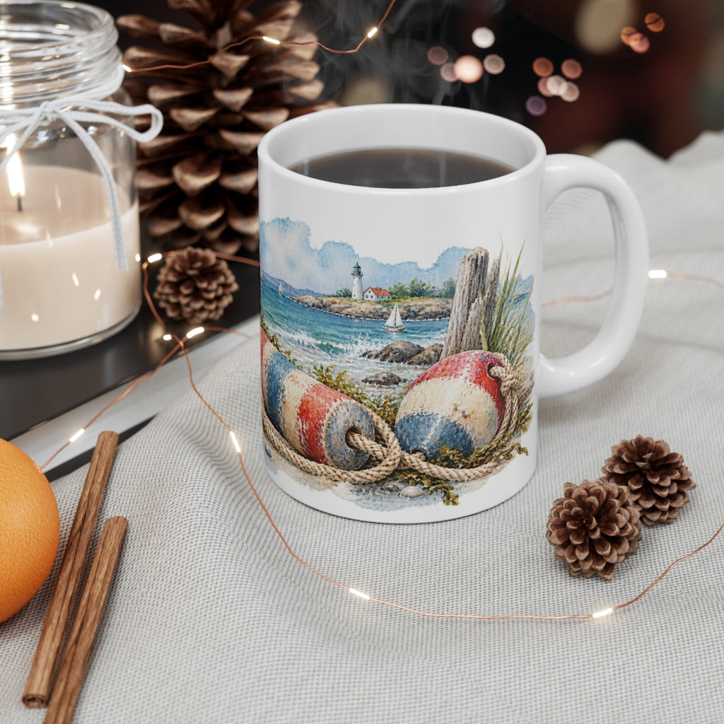 Nautical Buoys Watercolour Mug | Rope and Driftwood Design