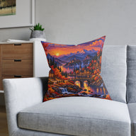 Autumn Village Pixel Art Landscape Cushion | Decorative Sofa Pillow