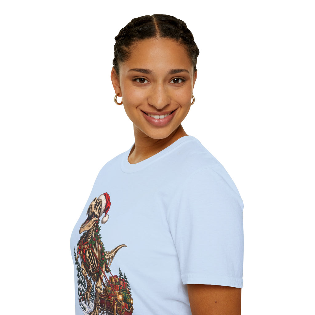 T-Rex Sleigh | Dinosaur Fossil Christmas T‑Shirt