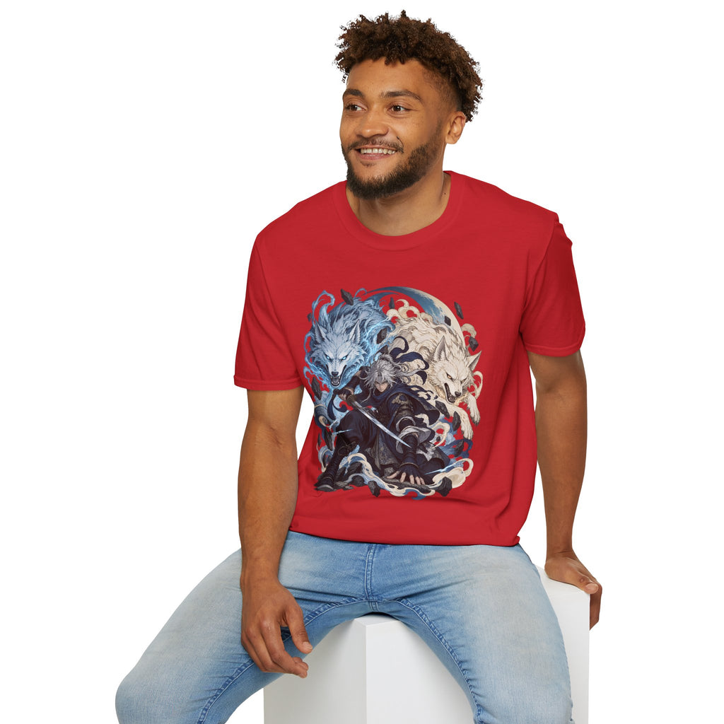 Wolf Spirit T-Shirt | Japanese Samurai | Yin Yang Blue & White Wolves Graphic Tee