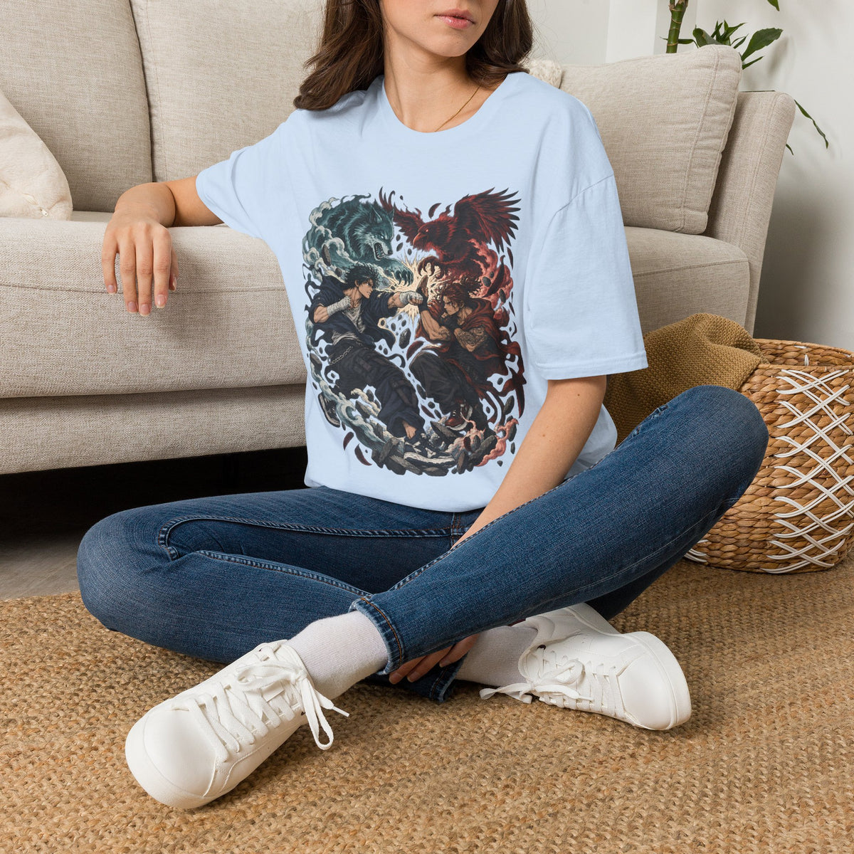Yin Yang | Wolf Demon vs Phoenix | Japanese Anime Ninja T Shirt