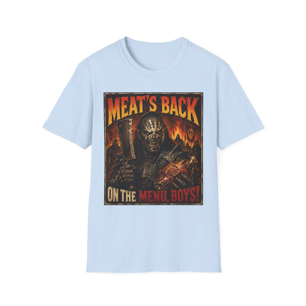 Meat’s Back Horror Graphic T-Shirt — ‘Meat’s Back on the Menu Boys’ Retro Slayer Tee