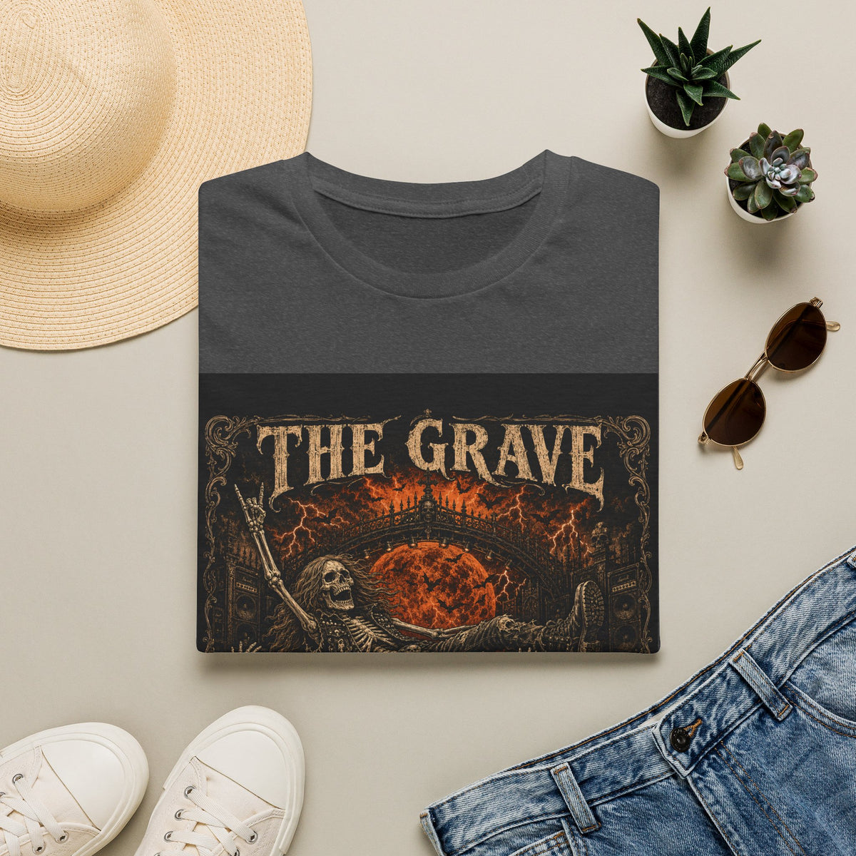 The Grave Can Wait T-Shirt — Vintage Skeleton Rock Gothic Tee