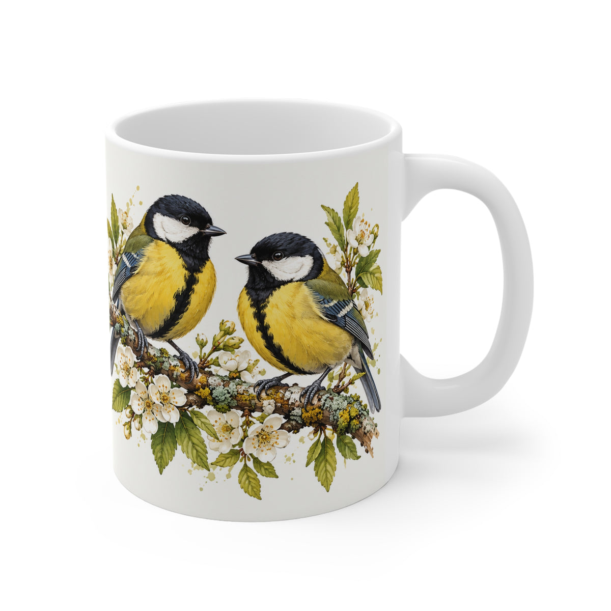 Blue Tit Songbird Coffee Mug | Birds on Blossoming Branches Ceramic Mug Gift