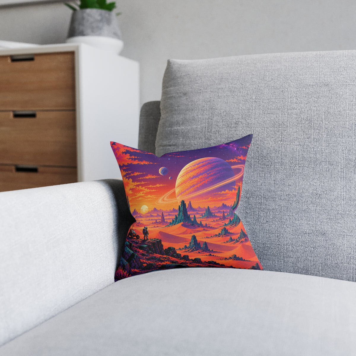 Alien Desert Pixel Art Space Planet Cushion | Decorative Sofa Pillow