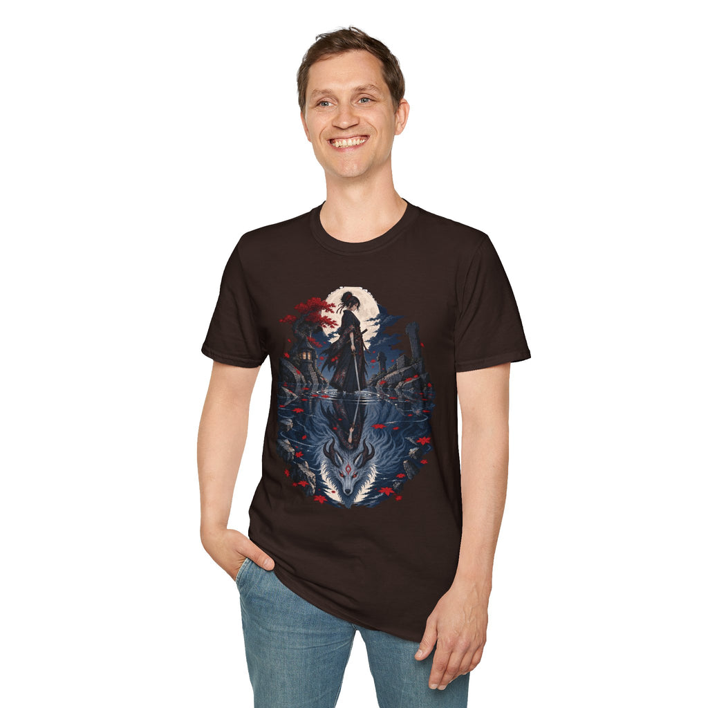 Reflection of a Monster | Moonlit Wolf Spirit T-Shirt | Samurai Silhouette Graphic Tee
