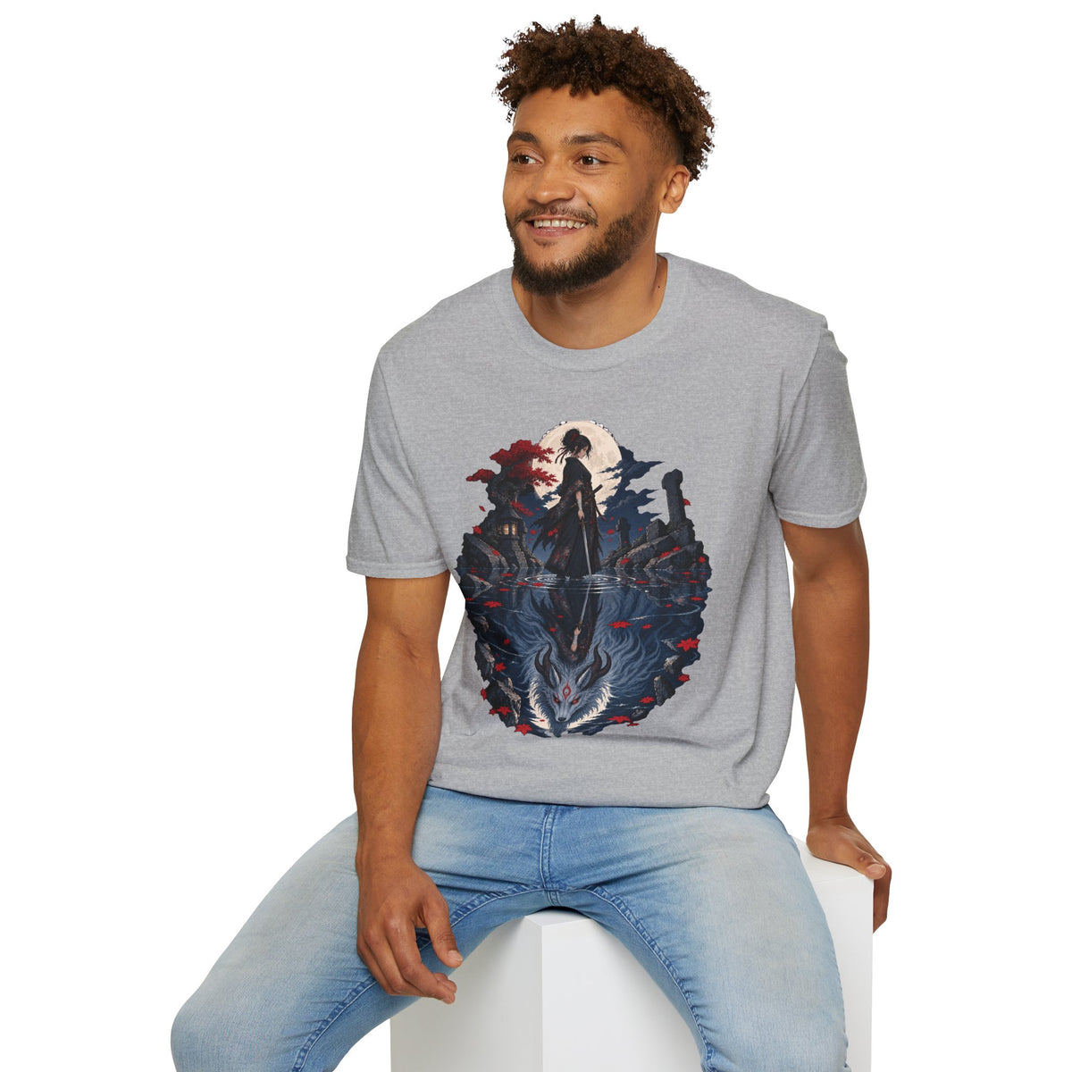 Reflection of a Monster | Moonlit Wolf Spirit T-Shirt | Samurai Silhouette Graphic Tee