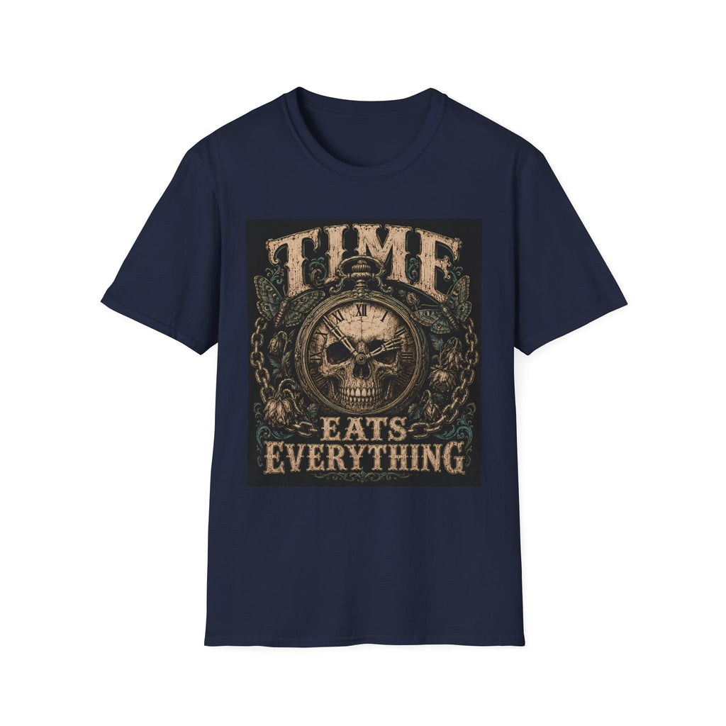 TIME Eats Everything T-Shirt — Vintage Clock & Skull Graphic Tee