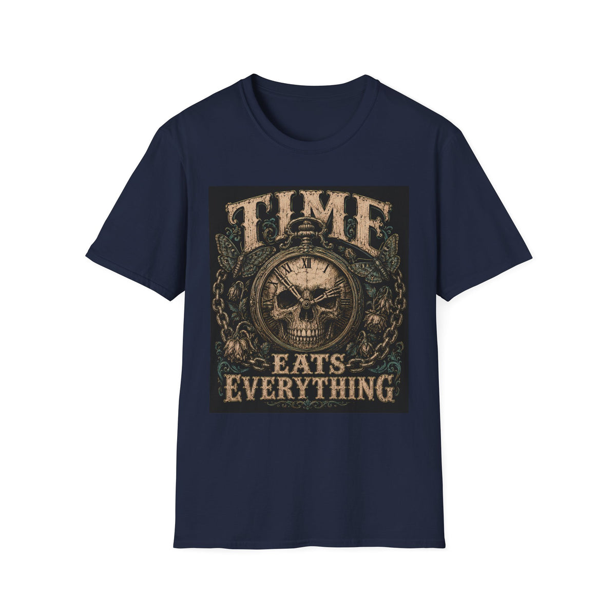 TIME Eats Everything T-Shirt — Vintage Clock & Skull Graphic Tee