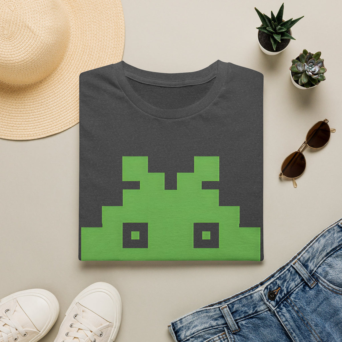Retro Pixel Alien Tee — Green 8-Bit Gamer Graphic Shirt