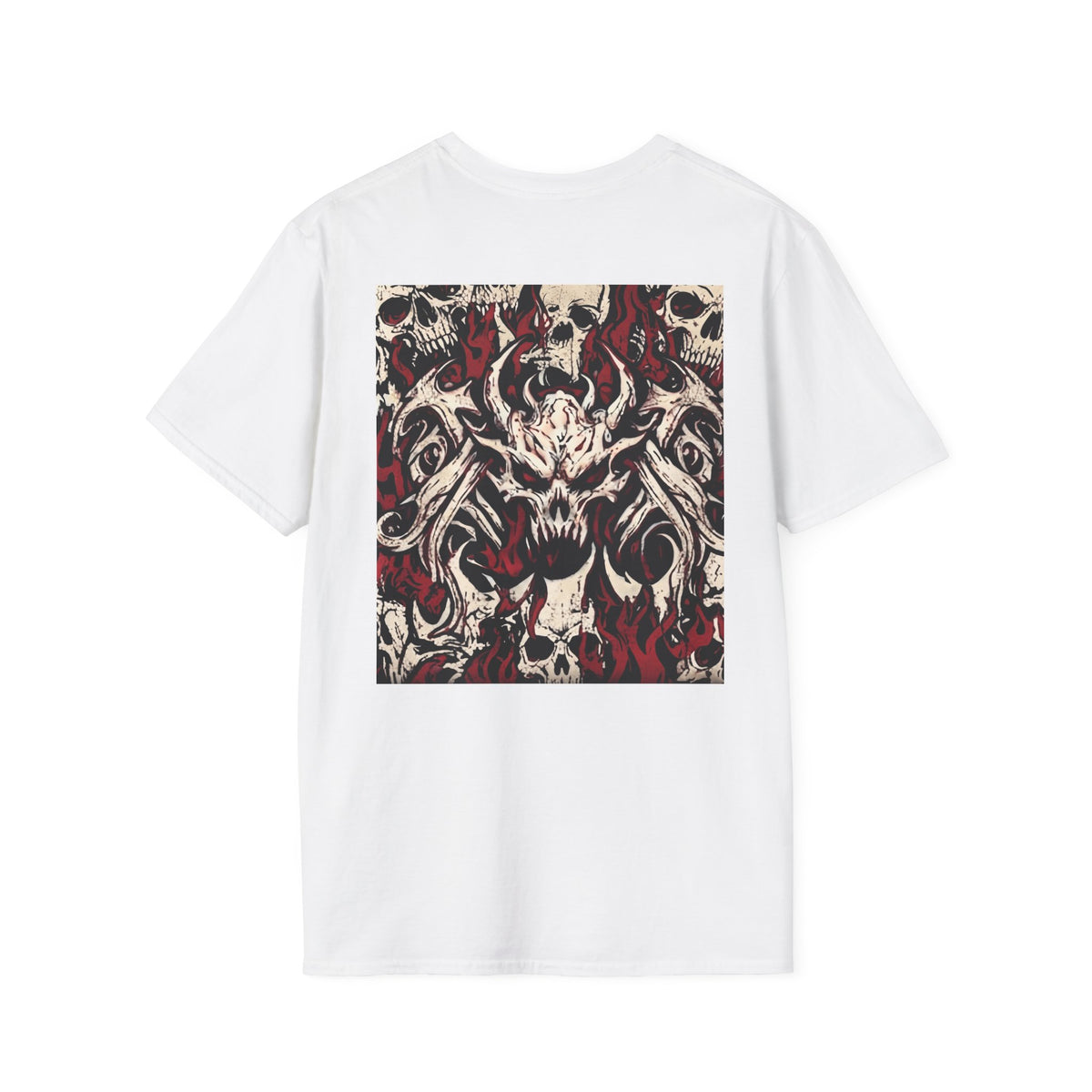 demon skull graphic t shirt, product image showing the garment or product detail.