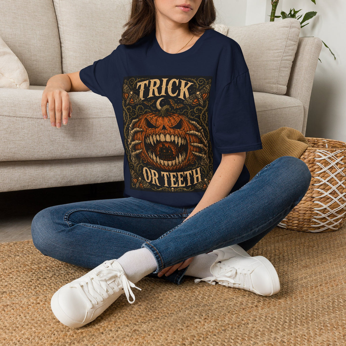 Halloween 'Trick or Teeth' T-Shirt — Vintage Scary Pumpkin Graphic