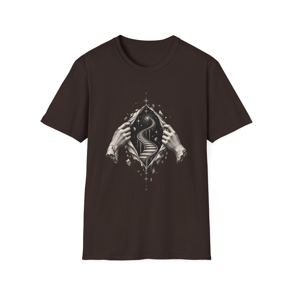 Surreal Portal T-Shirt Design | Marble Hands & Cosmic Stairway