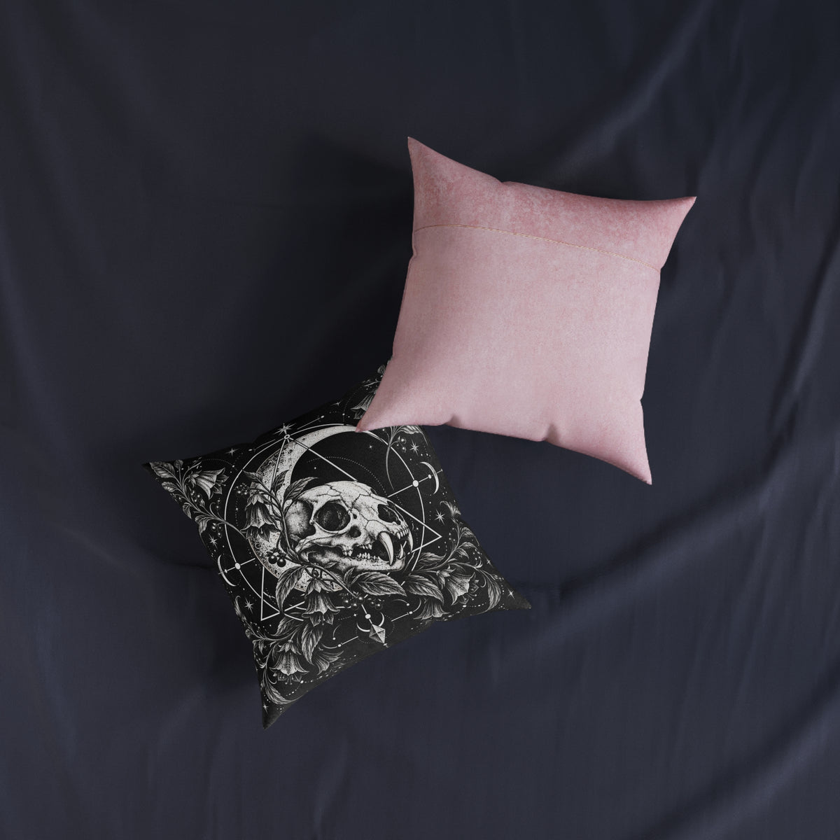 Cat Skull Gothic Moon Botanical Cushion | Decorative Sofa Pillow